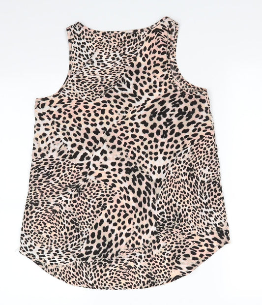 Atmosphere Womens Pink Animal Print Basic Button-Up Size 8 Round Neck - Pale Peach Green shades black print