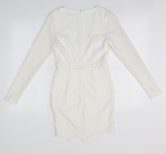 Missguided Womens Ivory Polyester Pencil Dress Size 6 V-Neck