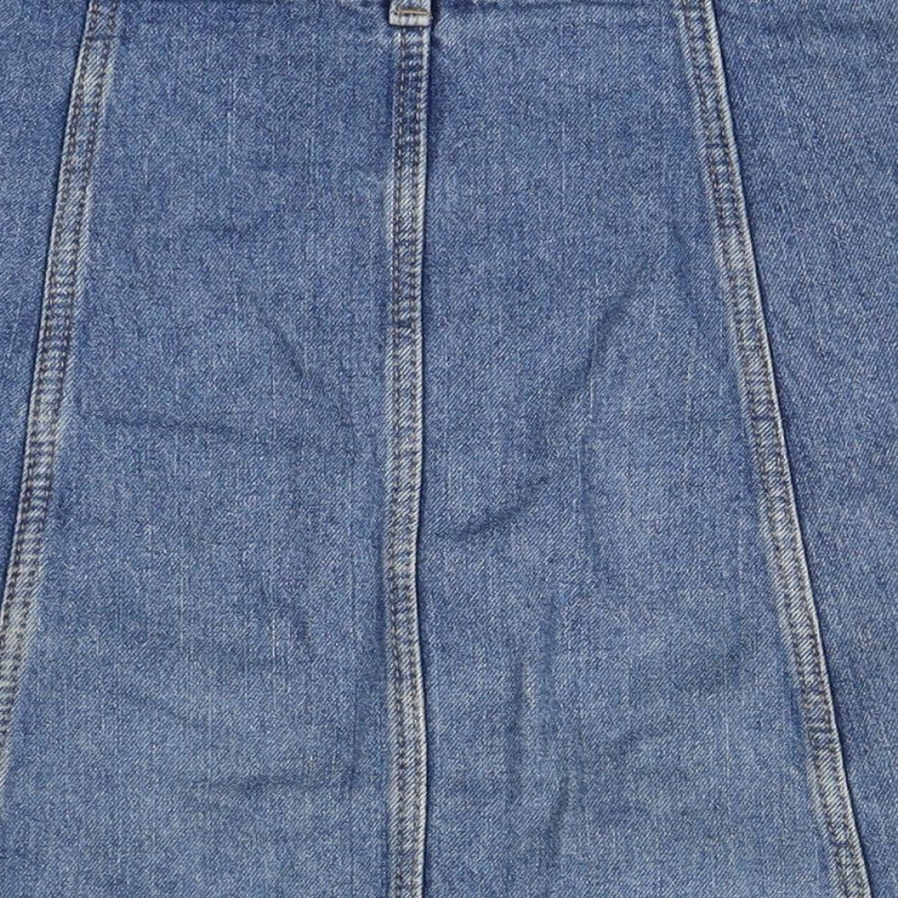 Brand and care label for Divided women’s blue cotton a-line skirt, size UK 6