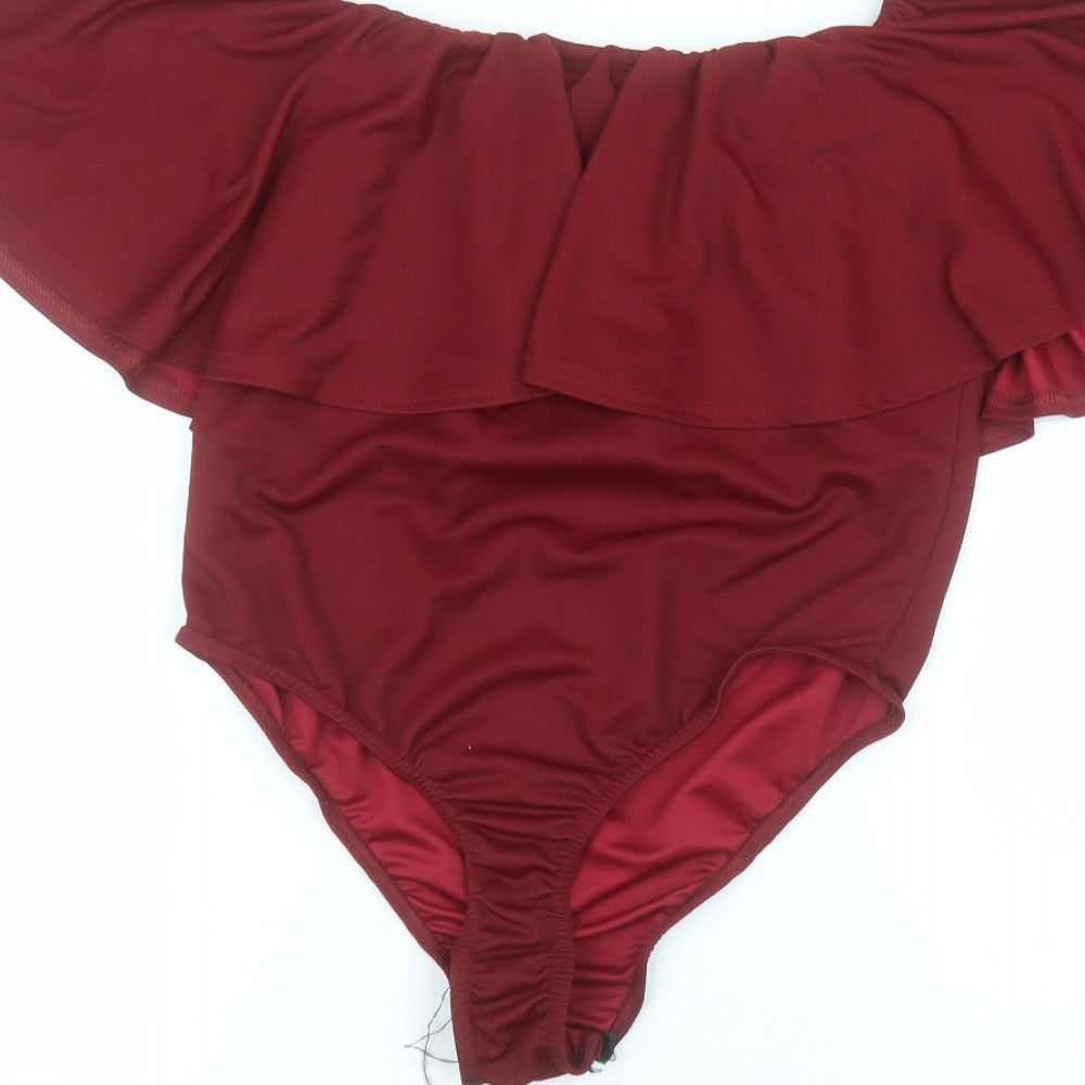 PRETTYLITTLETHING Womens Red Polyester Bodysuit One-Piece Size 12