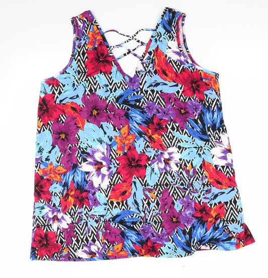 George Womens Blue Floral Viscose Basic Tank Size 16 V-Neck - V Neck Front & Back