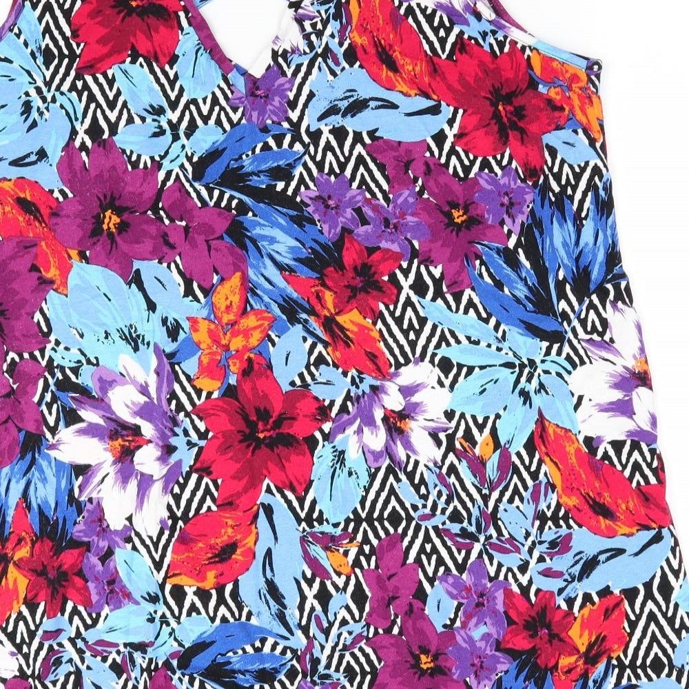 George Womens Blue Floral Viscose Basic Tank Size 16 V-Neck - V Neck Front & Back