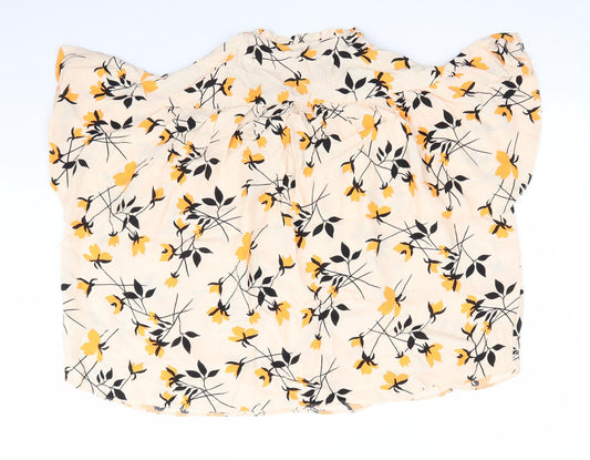 George Womens Ivory Floral Viscose Basic Blouse Size 16 Round Neck - Yellow & Black Print Double Tie Front Neck Frilled Mandarin Collar