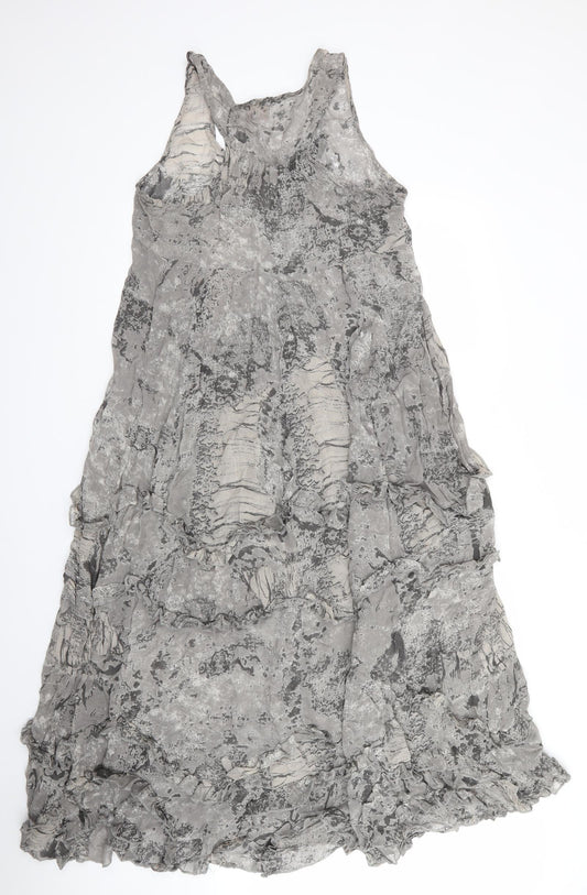 River Island Womens Grey Fit & Flare Scoop Neck - Ruffled Sections Abstract Print