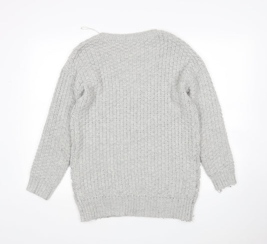 TU Womens Grey V-Neck Acrylic Pullover Jumper Size 8