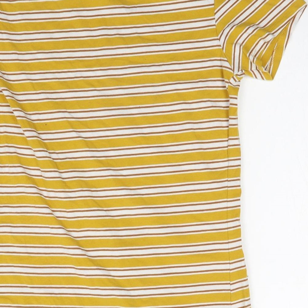 Primark Womens Yellow Striped Cotton Basic T-Shirt Size M Round Neck