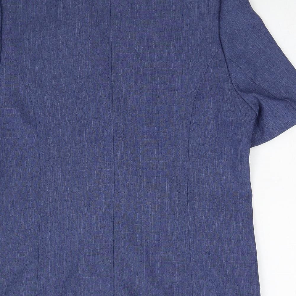 EWM Womens Blue Polyester Basic Button-Up Size 10 Collared