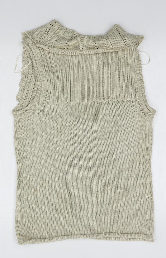 David Emanuel Womens Beige V-Neck Acrylic Cardigan Jumper Size 12