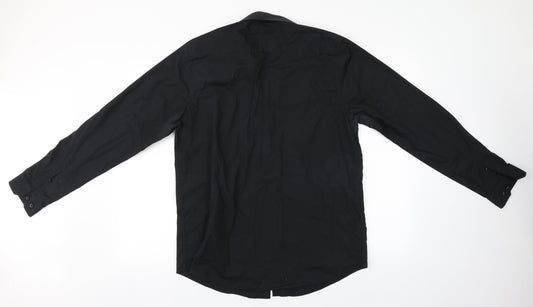 Primark Mens Black Polyester Button-Up Size 16 Collared