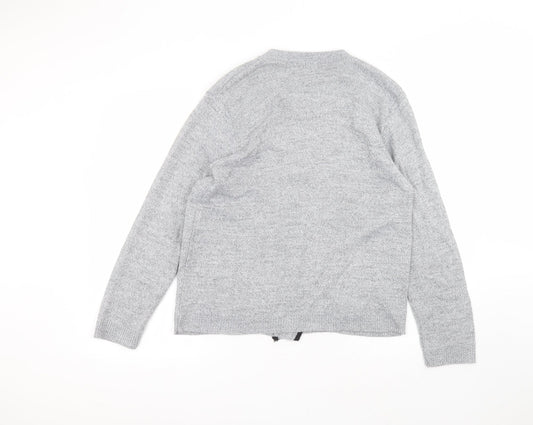 hand to hand Womens Grey Round Neck Acrylic Cardigan Jumper Size S