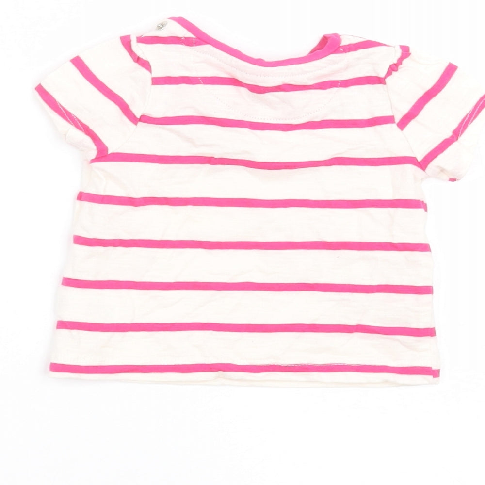 Mini Club Baby White Striped Cotton Basic T-Shirt Size 0-3 Months Round Neck
