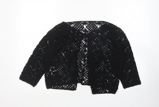 B&W Womens Black Round Neck Acrylic Cardigan Jumper Size M