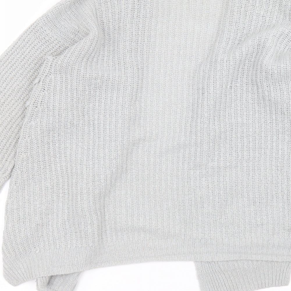 F&F Girls Grey V-Neck Acrylic Cardigan Jumper Size 13-14 Years