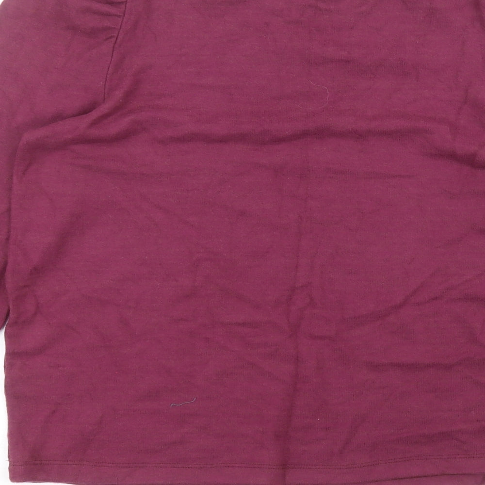 Brand and care label for F&F women’s purple viscose basic t-shirt, size UK 10, round neck