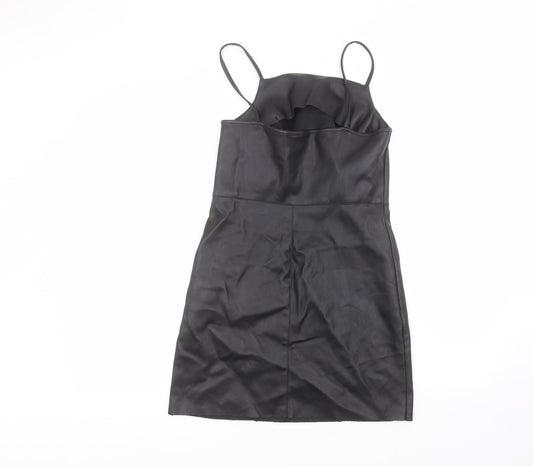 Topshop Womens Black Polyester A-Line Size 6 Round Neck