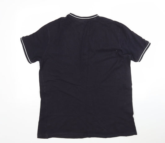 H&M Mens Blue Cotton Polo Size XL Round Neck