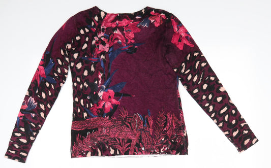 Klass Womens Purple Round Neck Floral Viscose Pullover Jumper - Animal & Floral print combined
