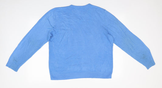 Blue Harbour Mens Blue V-Neck Acrylic Pullover Jumper Size L