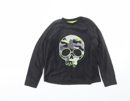 Matalan Boys Black Solid Polyester Pyjama Top Size 7 Years - Skull