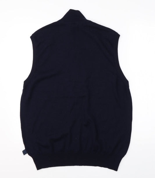 M&S Mens Blue High Neck Acrylic Vest Jumper Size L