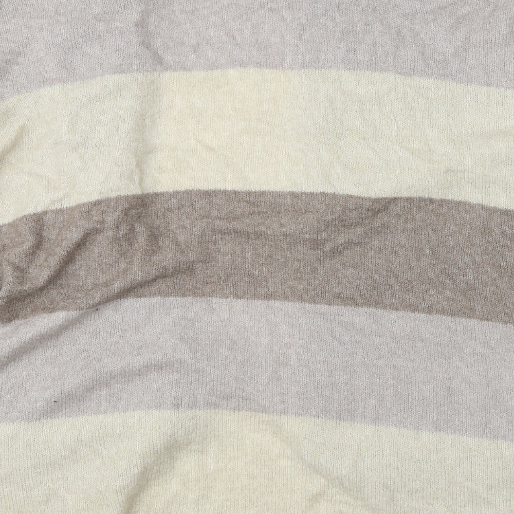 Creations Womens Beige Round Neck Striped Polyamide Cardigan Jumper Size 12