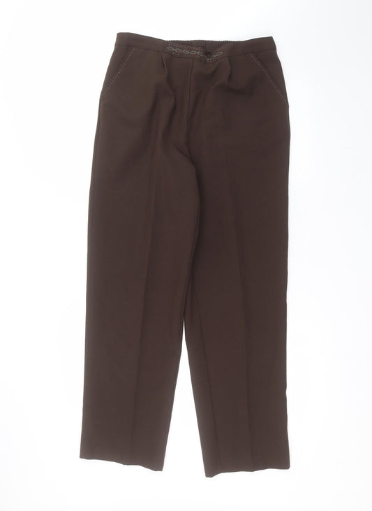 Additional front view of Bonmarché women’s brown polyester trousers, size S, 27-inch leg regular
