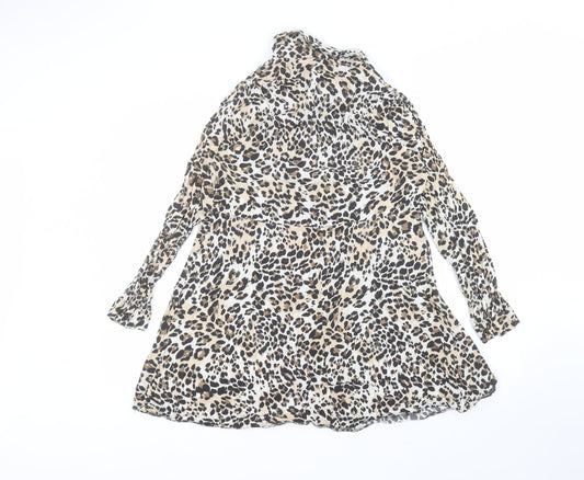 Primark Womens Brown Animal Print Viscose Basic Blouse Size 16 Collared