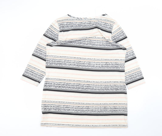 F&F Womens White Striped Polyester Basic T-Shirt Size 12 Round Neck