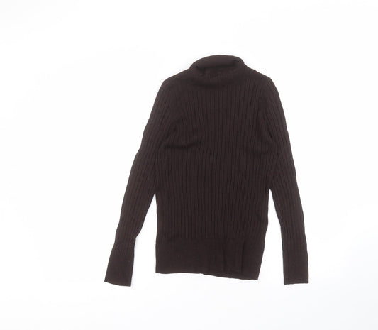 F&F Womens Brown Viscose Basic T-Shirt Size 14 Roll Neck