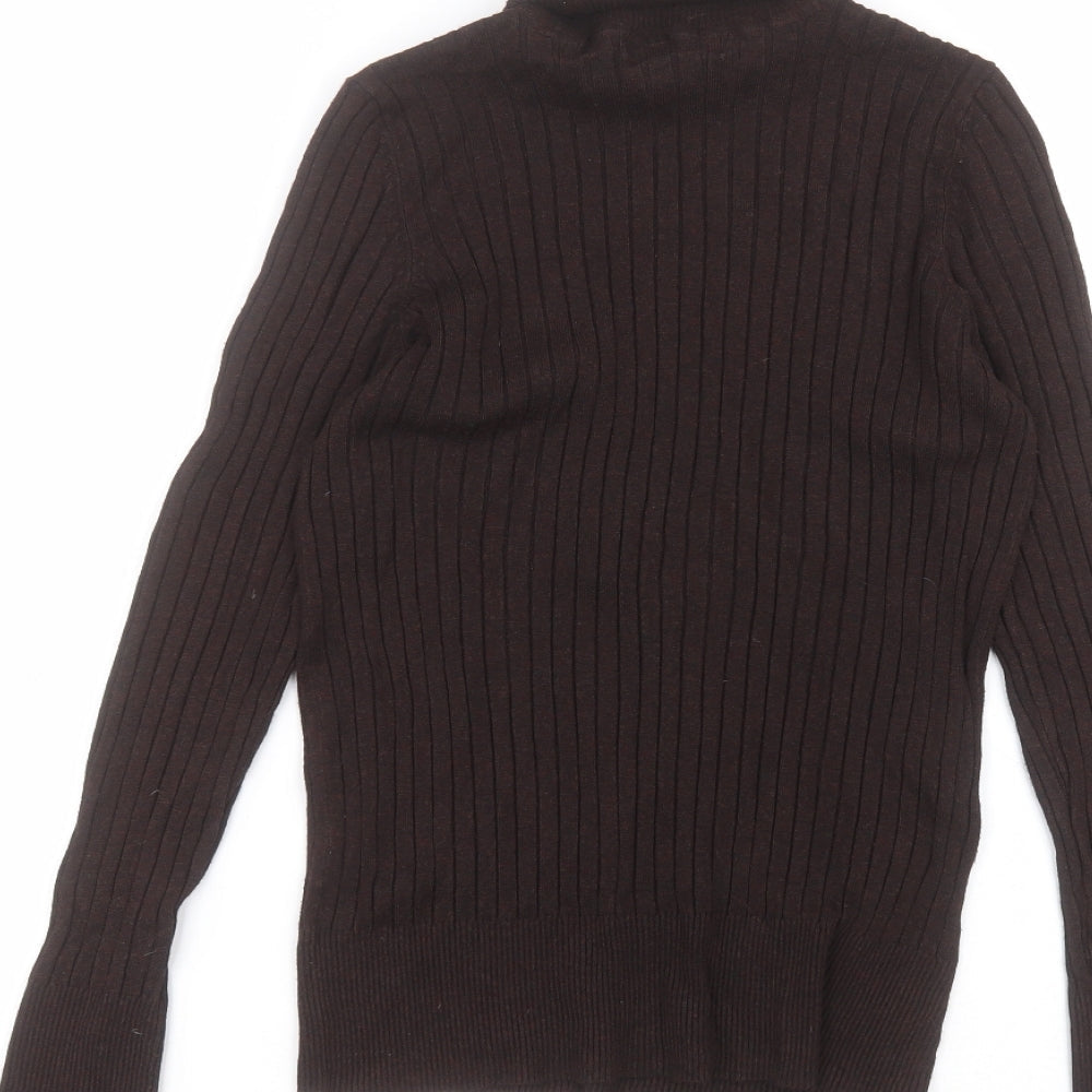 F&F Womens Brown Viscose Basic T-Shirt Size 14 Roll Neck