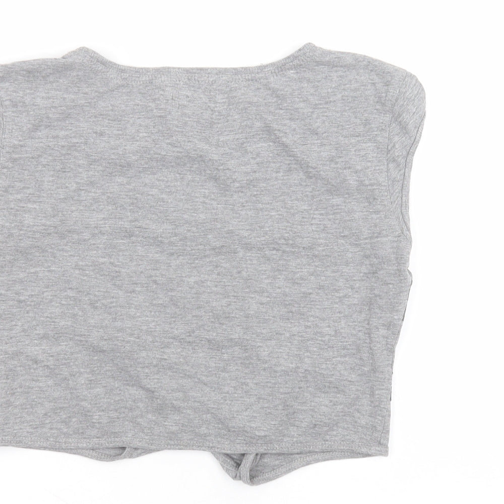 H&M Girls Grey Striped Cotton Cropped T-Shirt Size 11-12 Years Round Neck