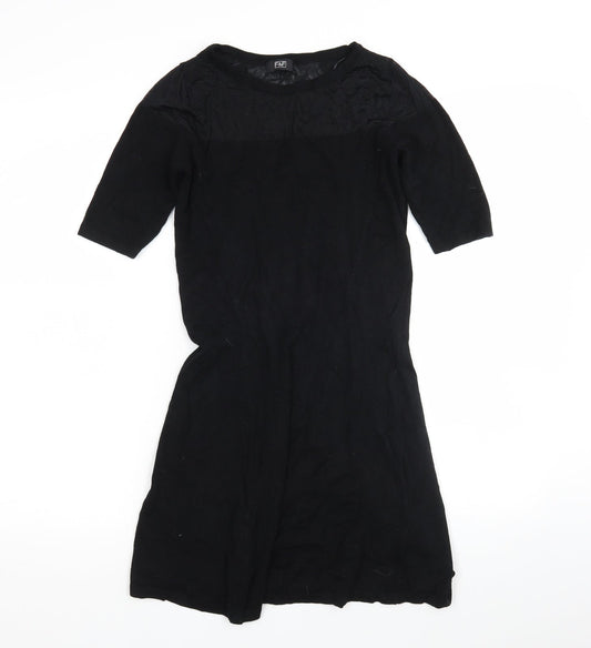 Additional front view of F&F women’s black viscose jumper dress, size UK 8, round neck