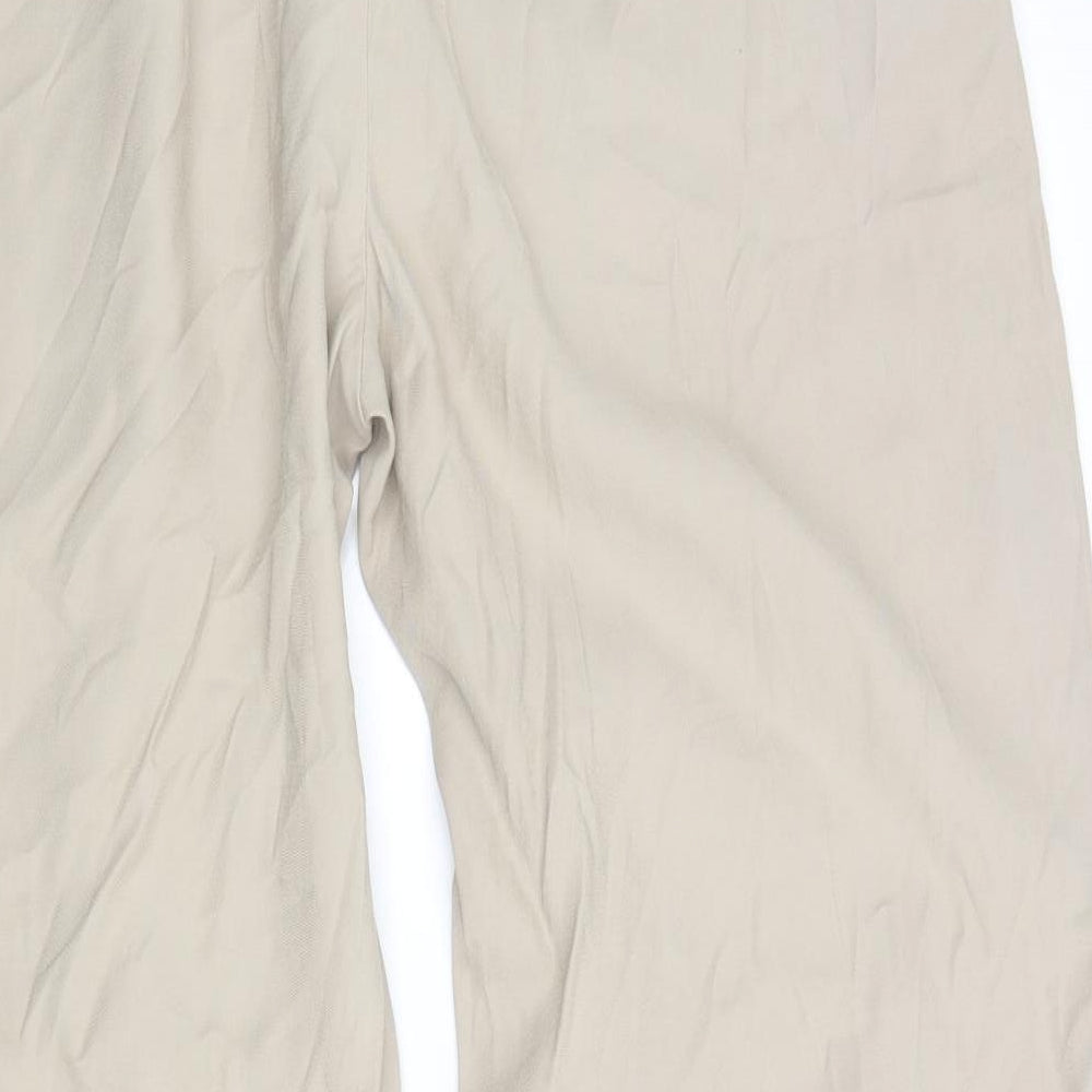 Brand and care label for F&F women’s beige viscose trousers, size UK 16, 29-inch leg regular