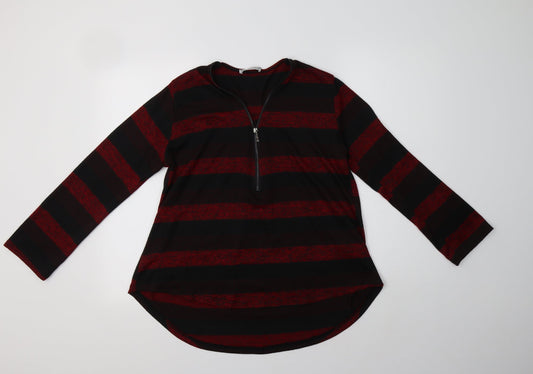 Additional front view of New Collection women’s red v-neck striped acrylic jumper, size M