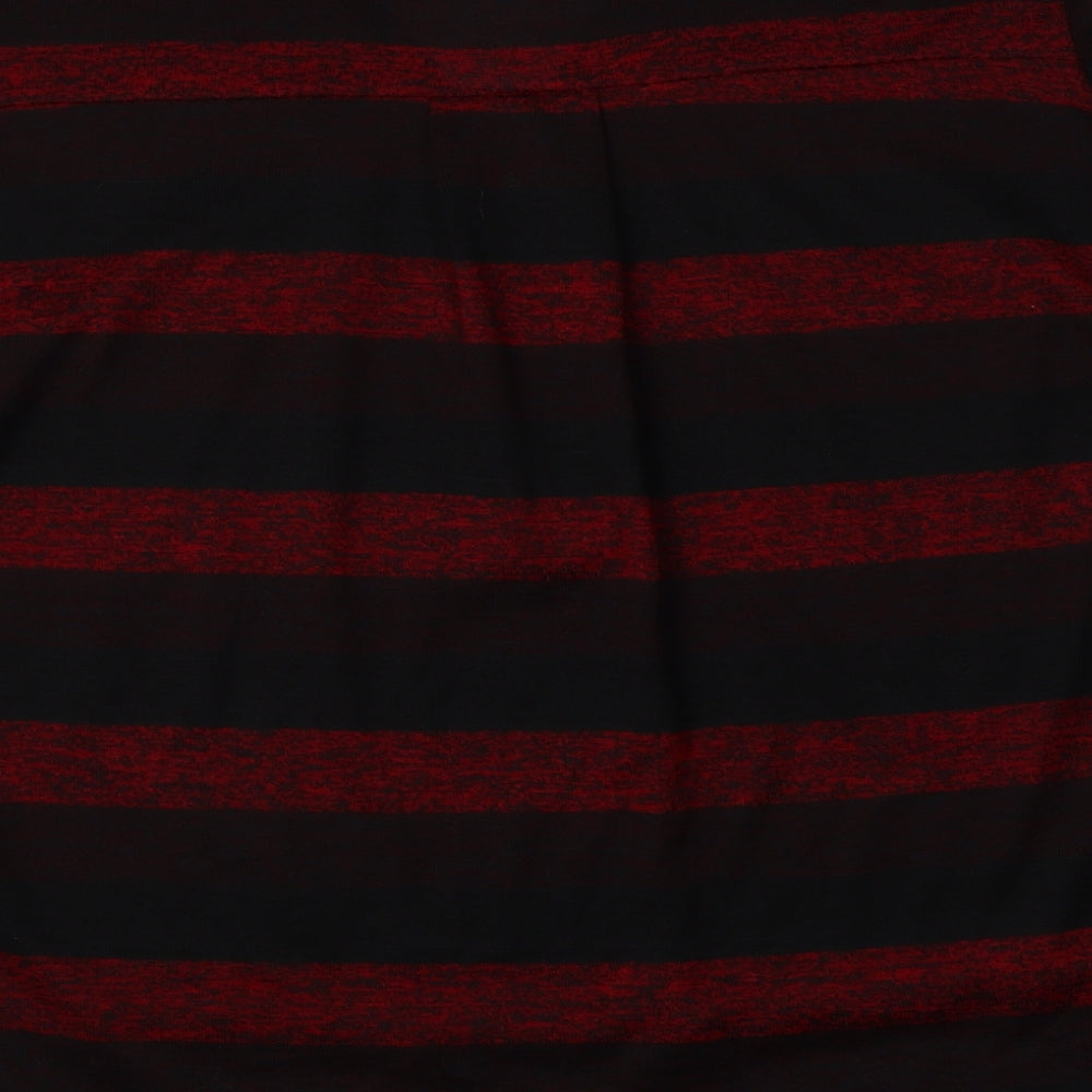 Brand and care label for New Collection women’s red v-neck striped acrylic jumper, size M