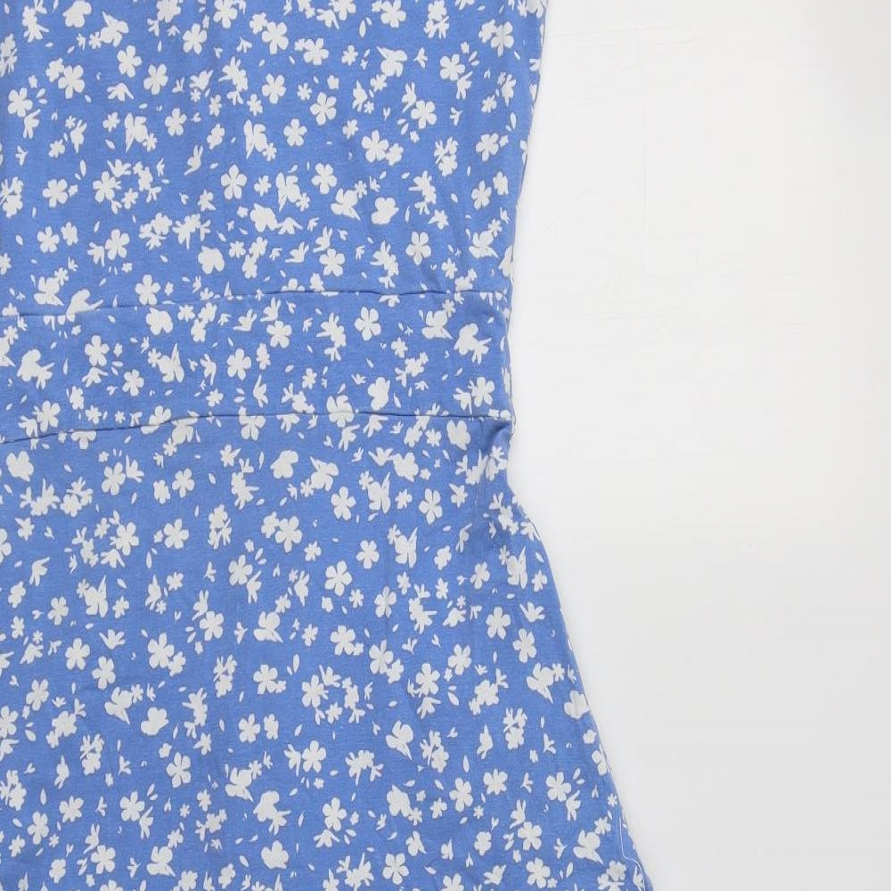 Country To Coast Womens Blue Floral Cotton Fit & Flare Round Neck
