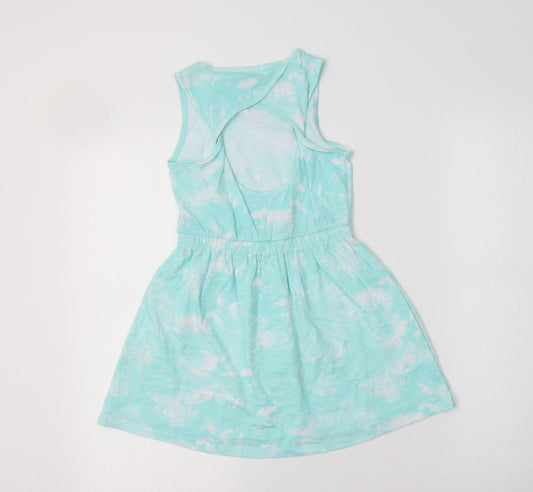 Matalan Girls Green Batik Cotton Fit & Flare Size 5 Years Crew Neck