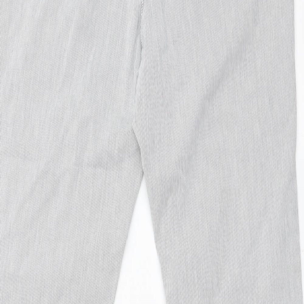 Brand and care label for Marks & Spencer women’s multicoloured striped cotton straight jeans, size UK 10, 33-inch leg regular