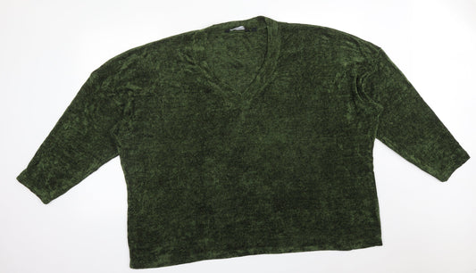 Additional front view of Capsule women’s green polyester basic t-shirt, size UK 34, v-neck