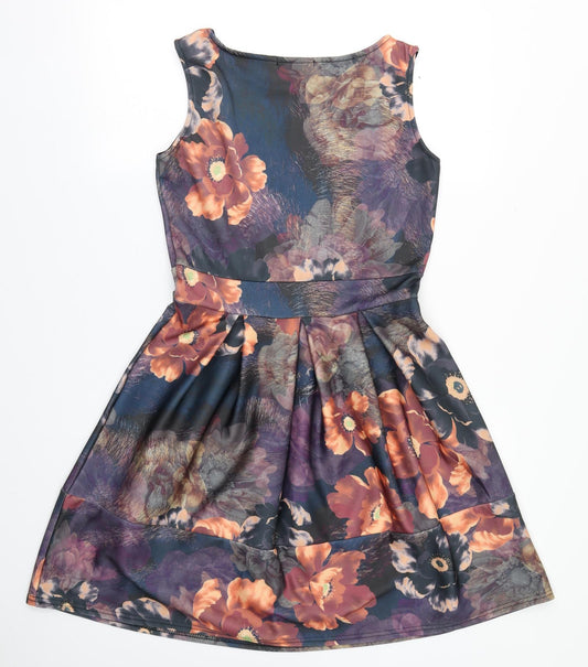 MissLook Womens Multicoloured Floral Polyester A-Line Size 12 Round Neck