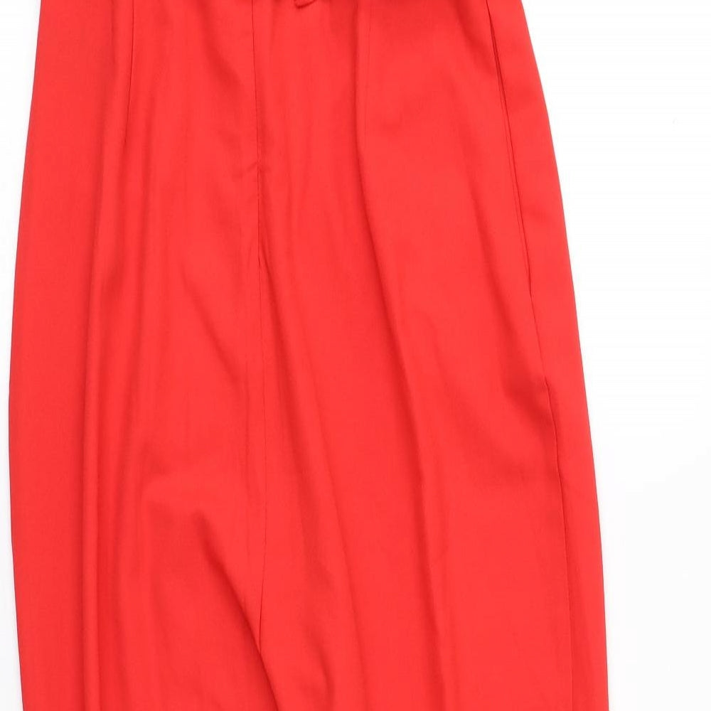 Brand and care label for Very women’s red polyester jumpsuit outfit/set, size UK 8, 25-inch leg