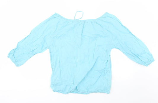 South Womens Blue Cotton Basic Blouse Size 12 Off the Shoulder