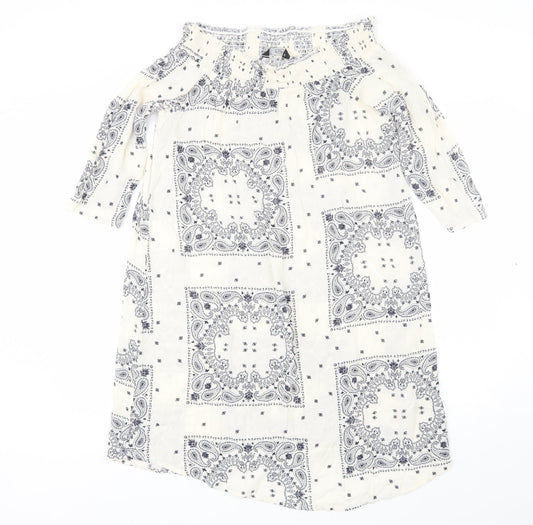 Additional front view of F&F women’s white paisley viscose shift, size UK 10, off the shoulder