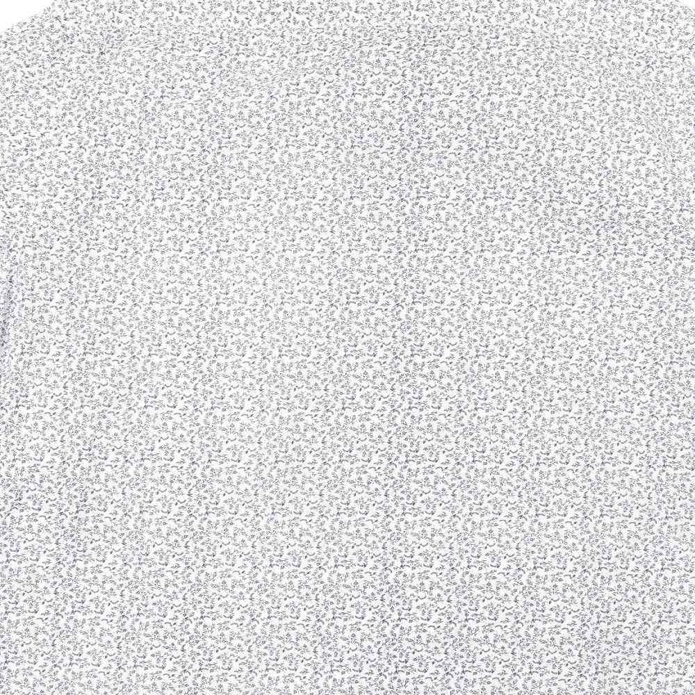 George Mens White Floral Cotton Button-Up Size XL Collared
