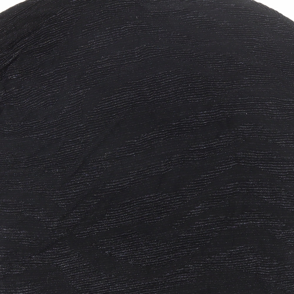 Brand and care label for Papaya women’s black viscose basic blouse, size S, round neck
