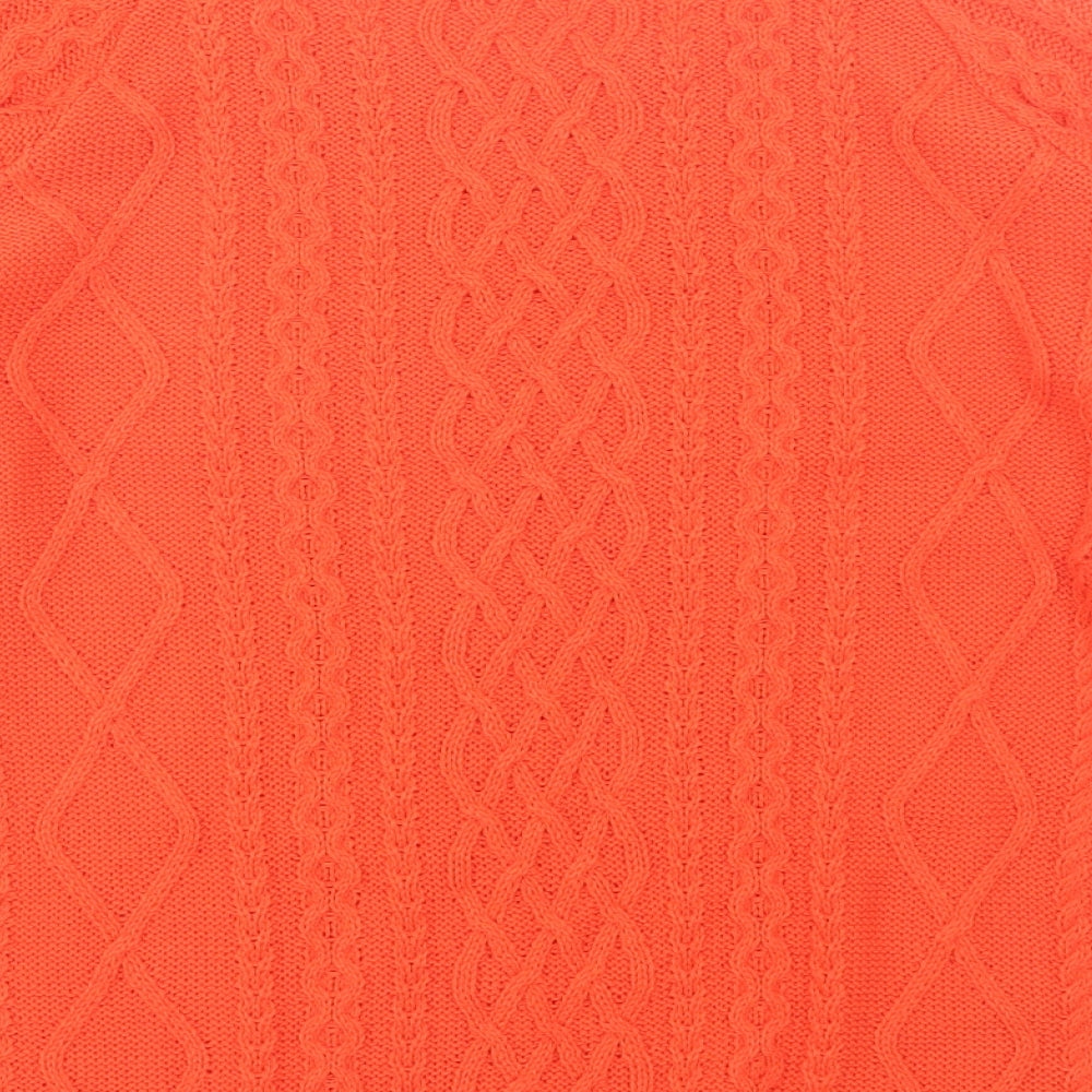 Brand and care label for Bassini women’s orange square neck acrylic jumper, size XL