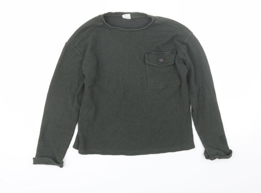 Zara Boys Green Round Neck Polyester Pullover Jumper Size 13-14 Years
