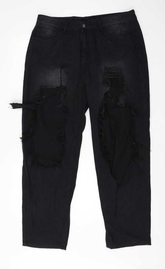 Additional front view of SHEIN women’s black cotton straight jeans, size UK 44, 27-inch leg regular
