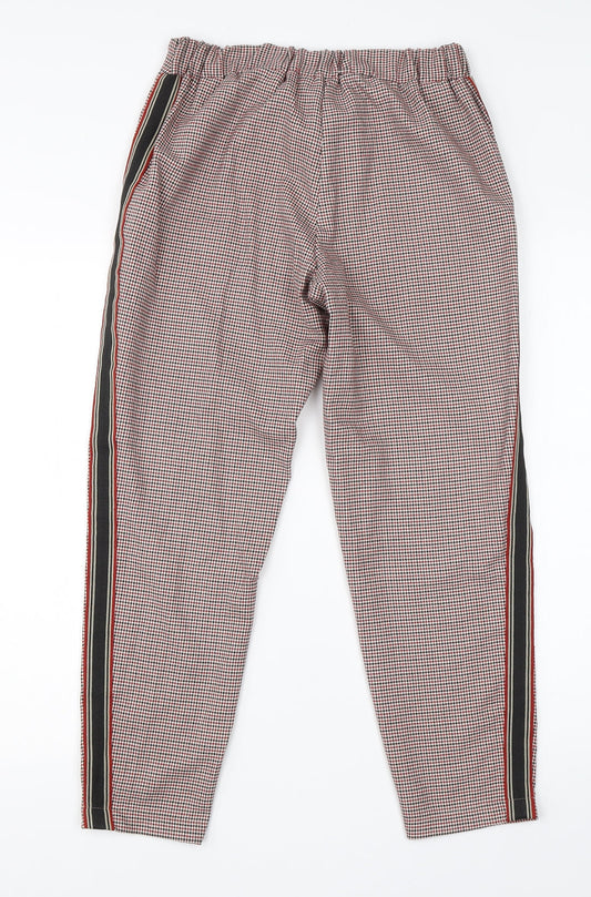 Primark Womens Red Houndstooth Viscose Trousers Size 8 L23 in Regular