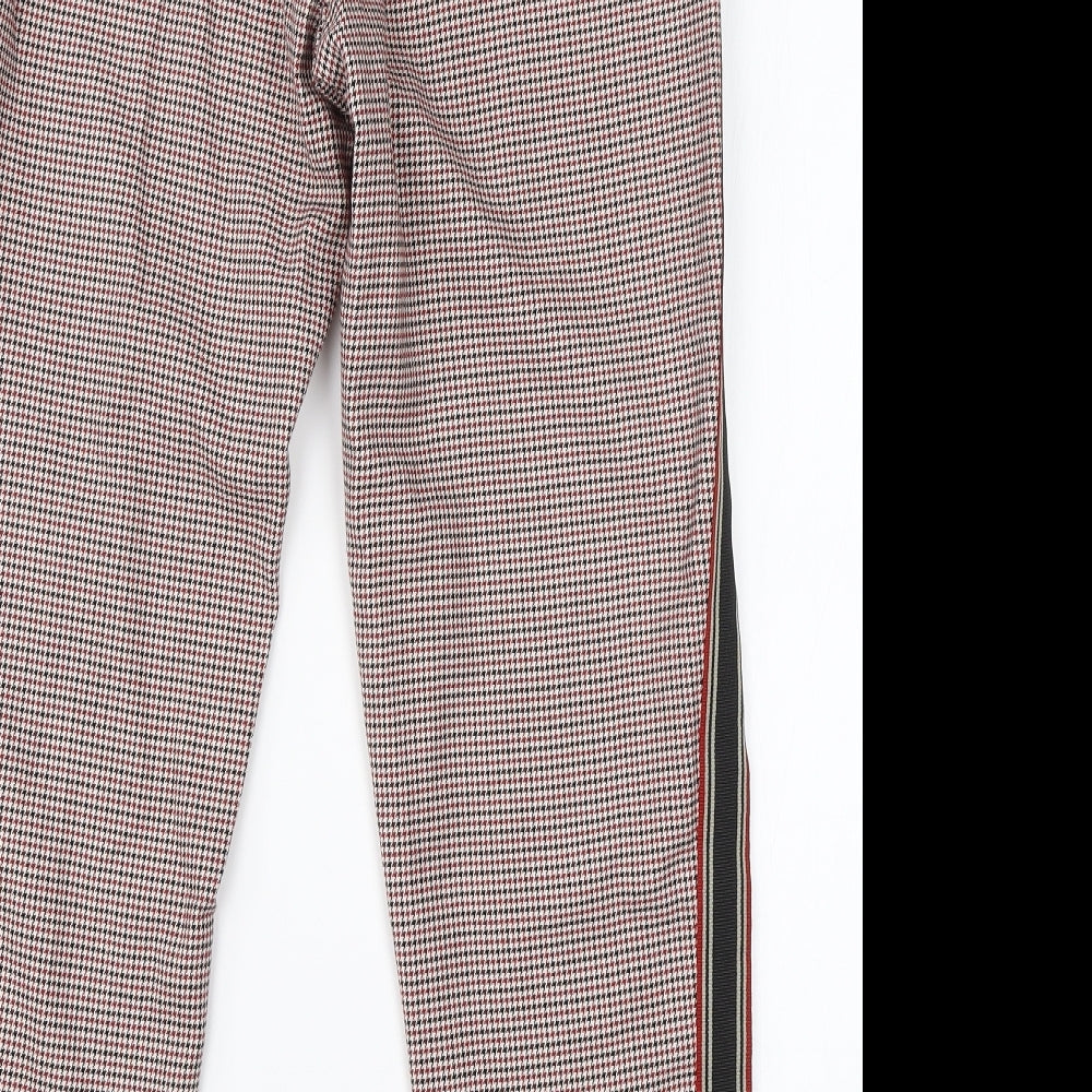 Primark Womens Red Houndstooth Viscose Trousers Size 8 L23 in Regular